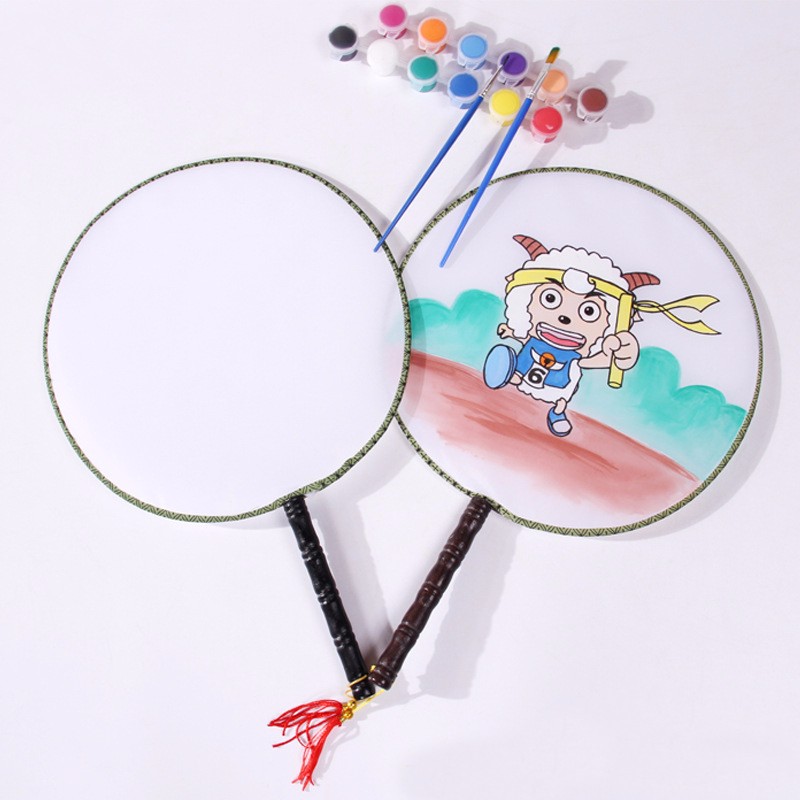 Пользовательские персонализированные Дети DIY игрушка Винтаж Живопись Пустой Круглый шелк ручной вентилятор