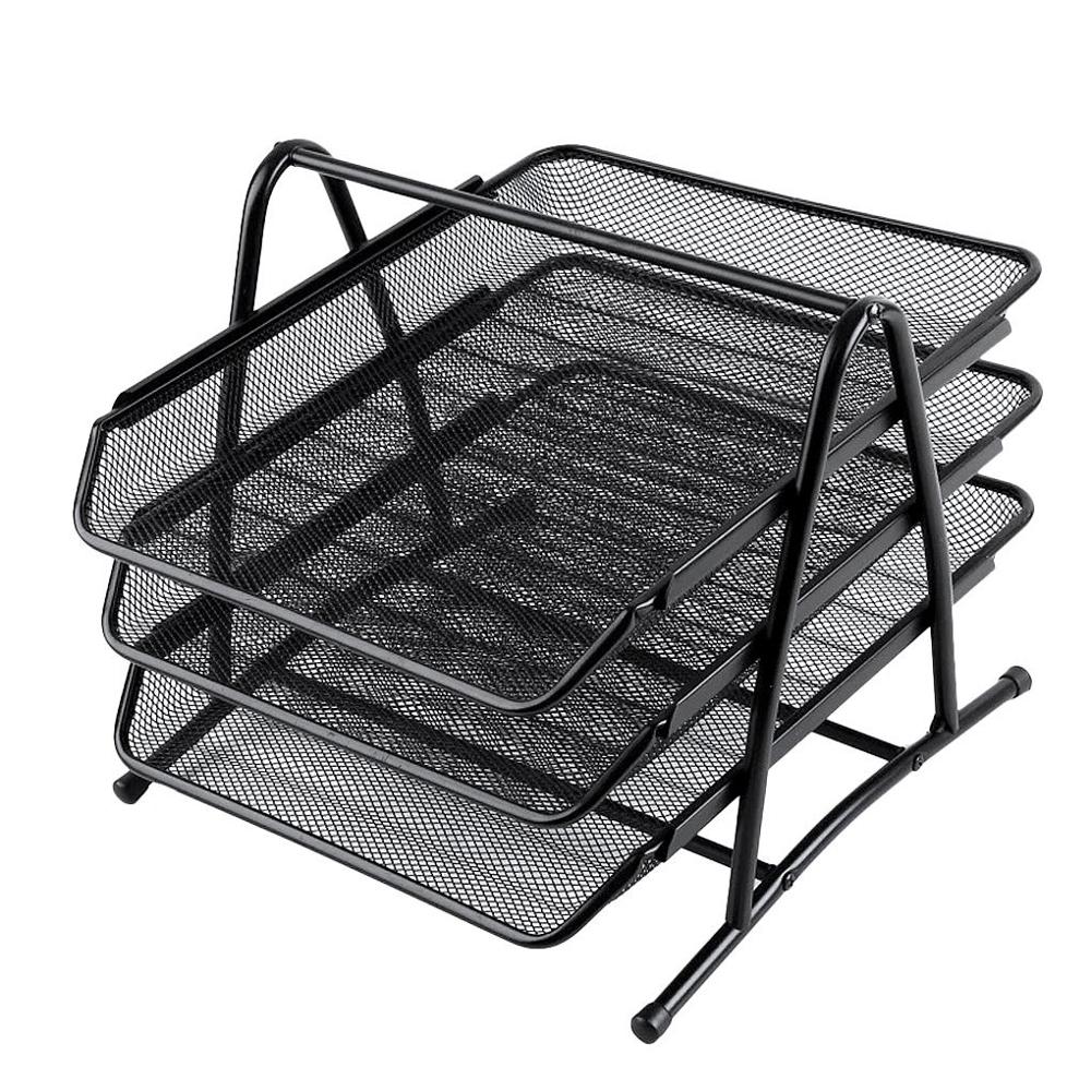 Office 3 Layer Desk table Iron Mesh desktop File Organizer METAL Stackable folding A4 Document Letter File Tray