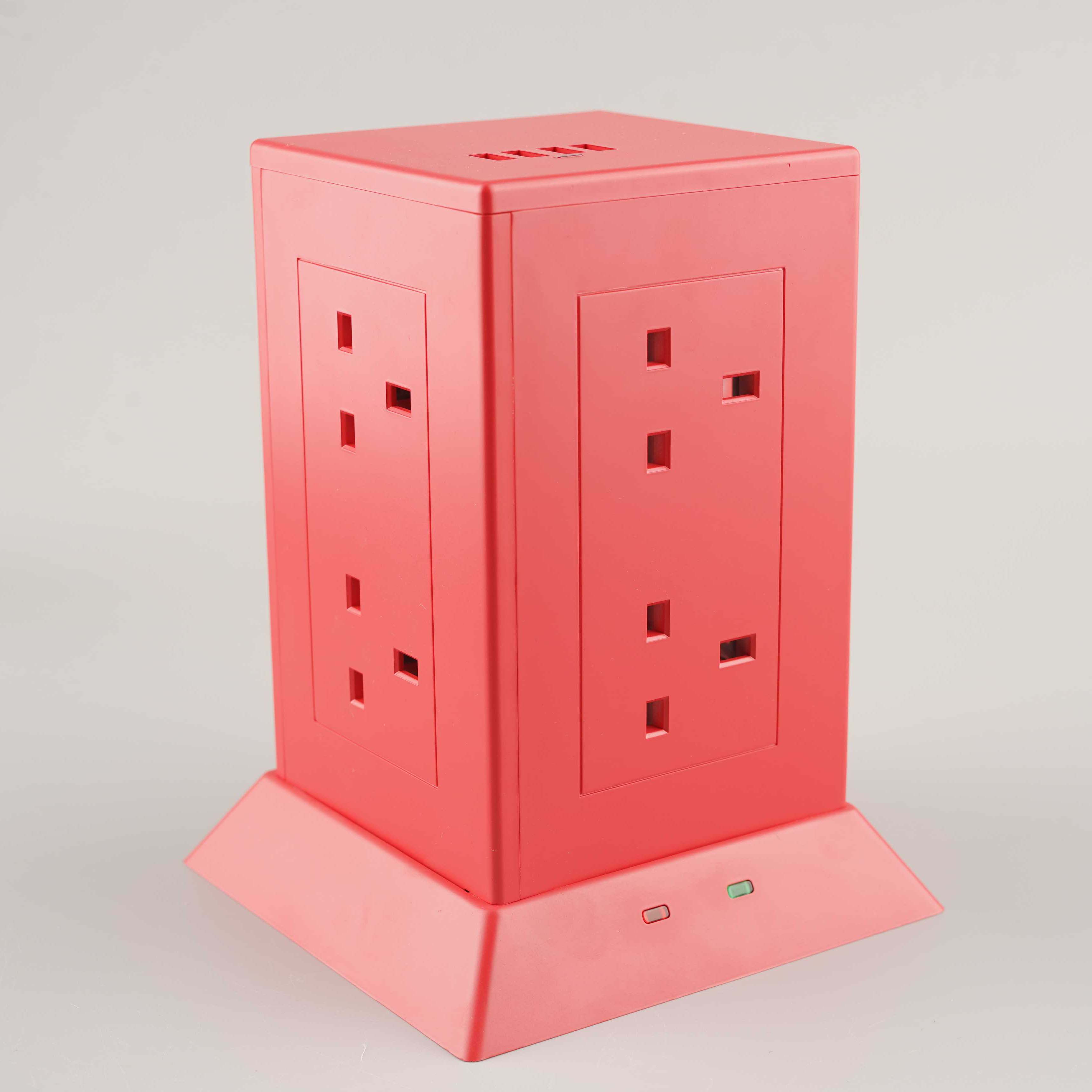 British Type Vertical Tower Socket 4 USB Smart Charger Surge Protector 8 Outlet Power Strip