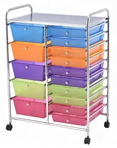 Salon Storage Trolley with 10+5 Plastic Drawers Cart on Wheel for Home Office Kitchen