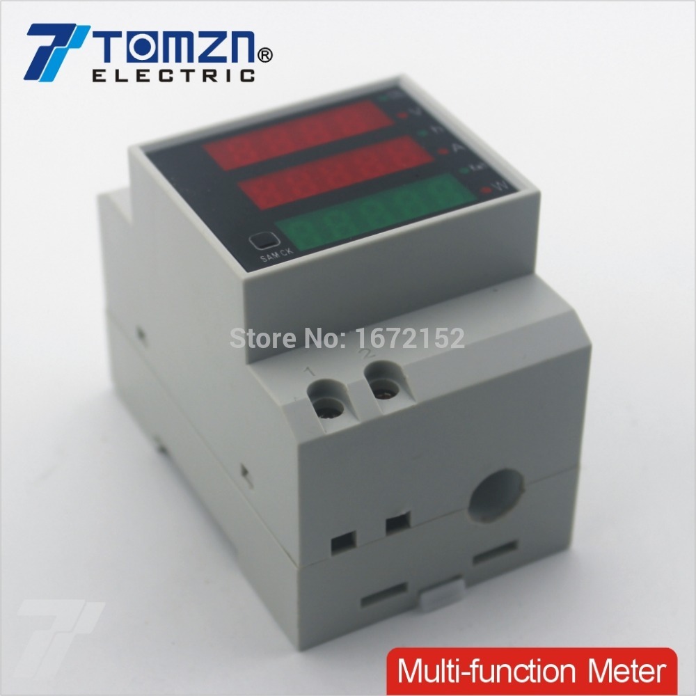 Din rail LED AC 80-300V 0-100.0A Вольтметр Амперметр Дисплей Активная мощность и коэффициент мощности время энергии измеритель напряжение переменного тока