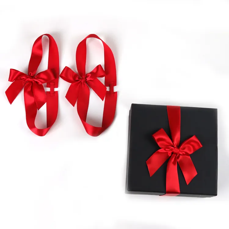 Factory wholesale custom pre tied silk satin elastic ribbon packaging bow for gift boxes