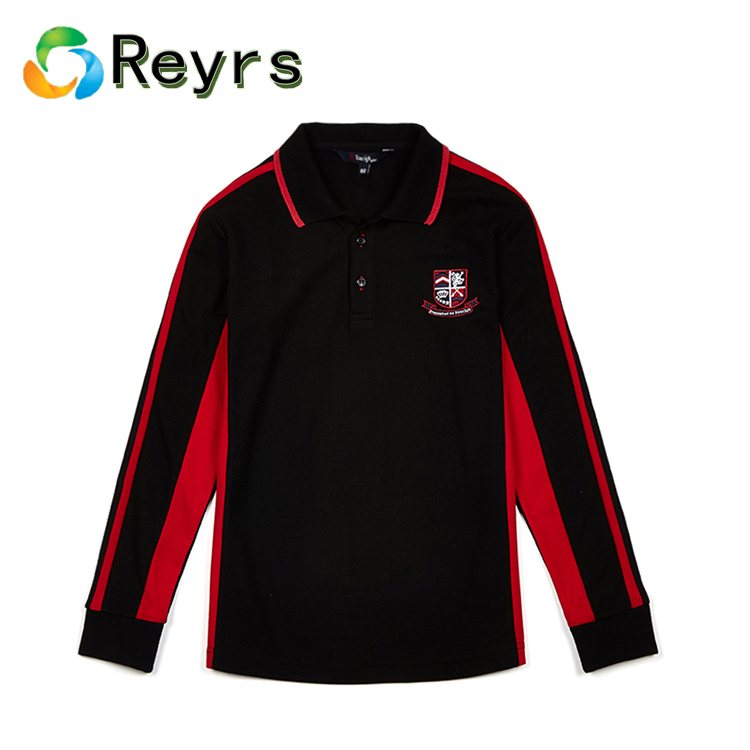 Reyrs recyclable fabric custom logo design children school uniform long sleeve spliced cloth Polo shirt