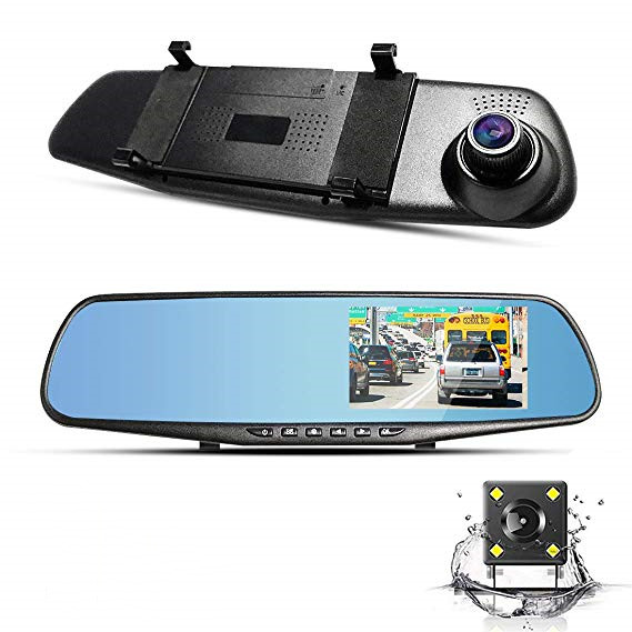 1080P Dash Cam FHD видеорегистратор рекордер двойные линзы зеркало Автомобильный видеорегистратор 170 градусов ультра-широкий угол 4,3 "TFT экран