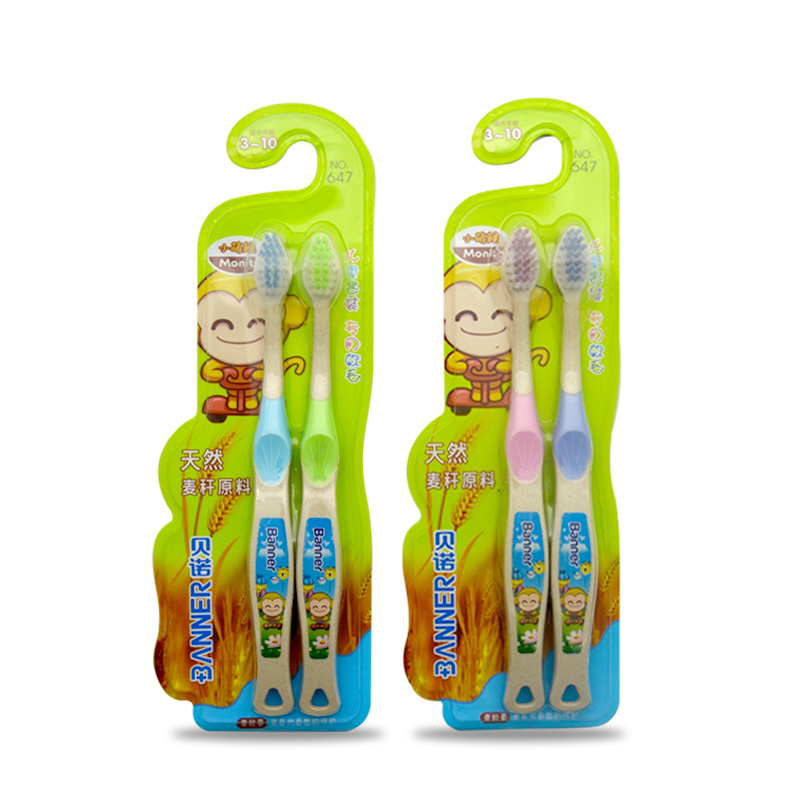 Banner Customize Child Tooth Brush Wholesaler Eco-friendly Wheat Straw Travel Toothbrush Set with PP+TPR Handle for Kids