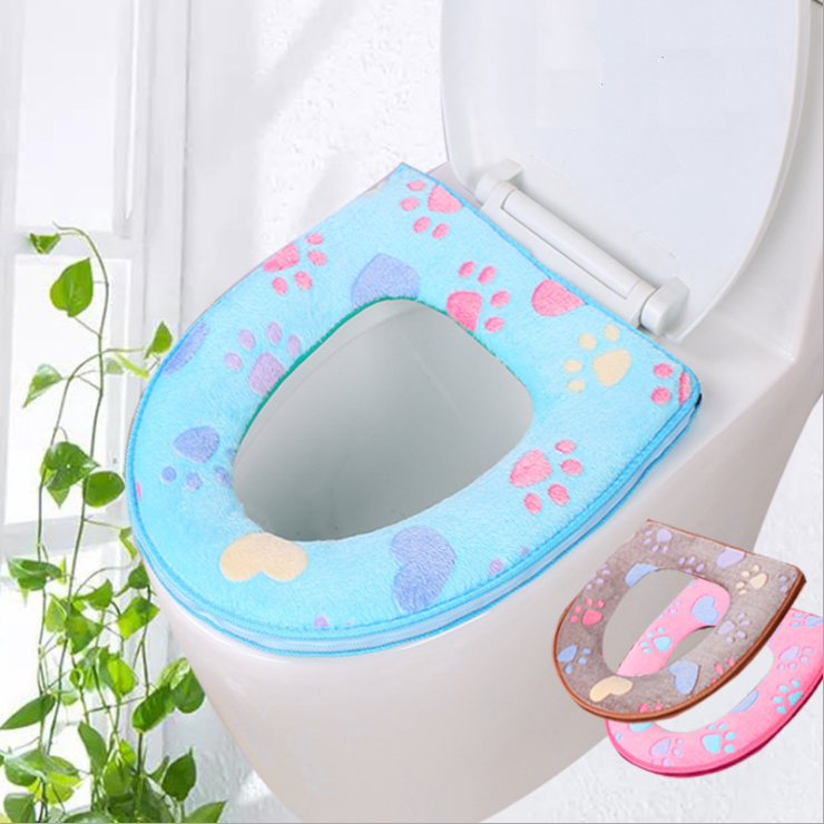 Zip-up toilet bowl mat seat cover thickens cute cartoon toilet seat cover toilet warm seat cover