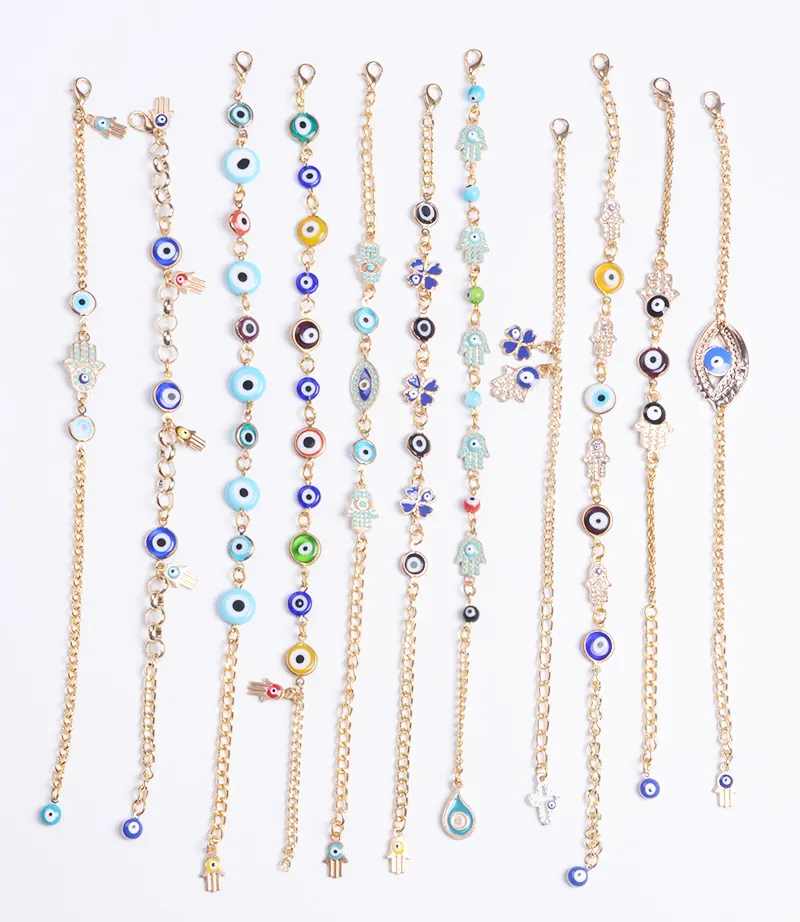 Factory handmade Wholesale Gifts Turkish evil blue eye Nazar Beads Alloy Golden Bracelets and Bangles