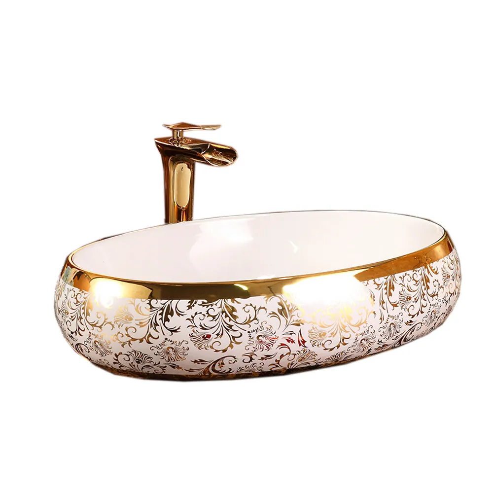 Chaozhou Above mounted wash basin ceramic plating art golden basin