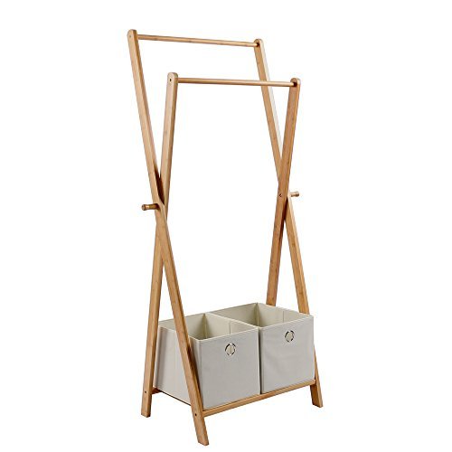 Bamboo одежды Портативный двойной крючок вешалка для одежды органайзер с 2 Flapless коробка для хранения