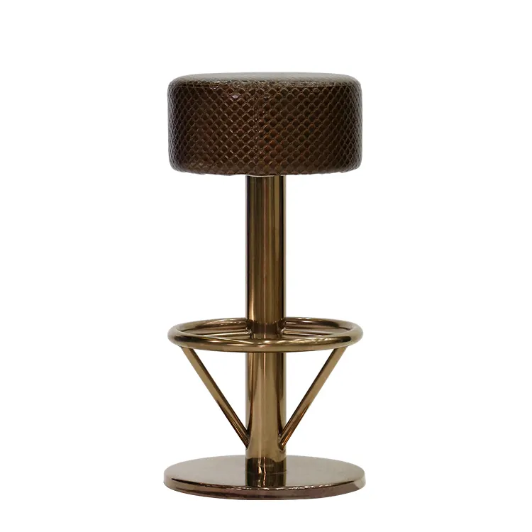 Bar stool leather, bronze color stainless steel bar stool modern