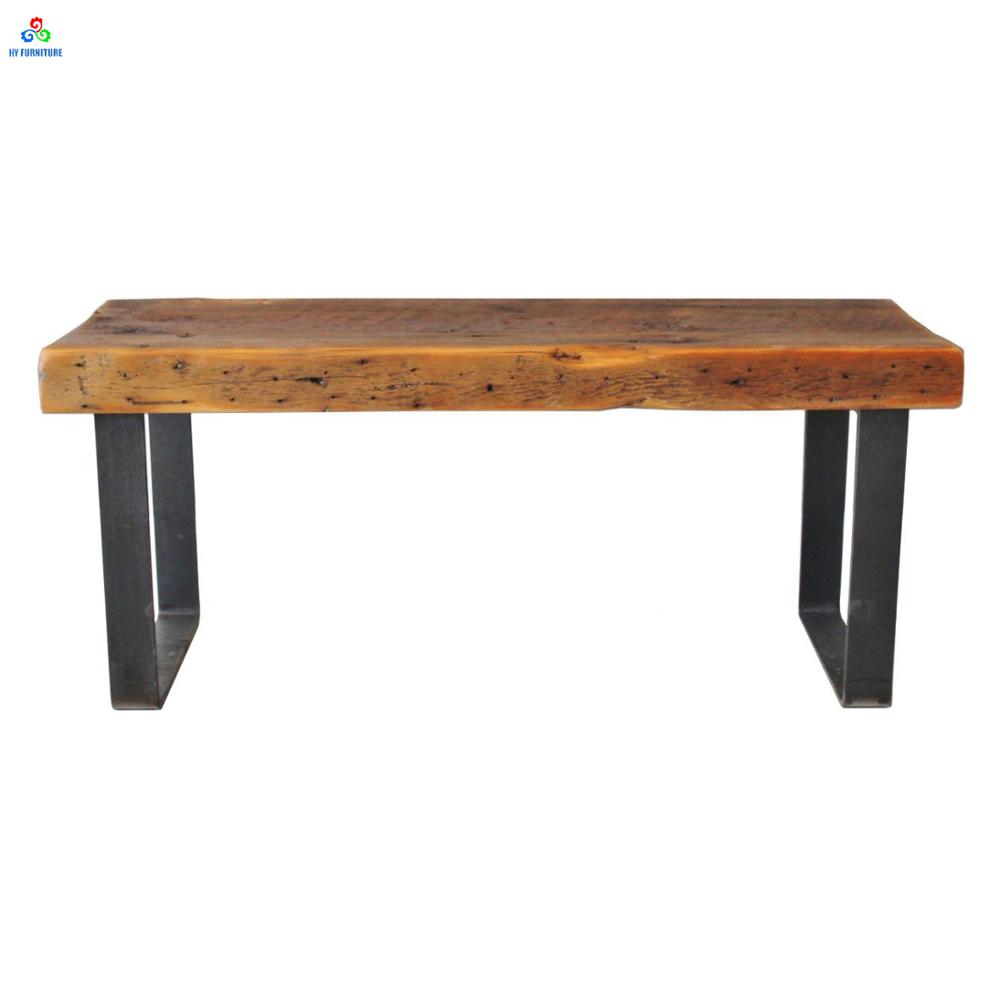 Simulation garden wood bench seat patio bench with flat steel legs