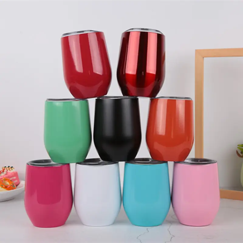 2020 hot selling 12oz double wall stainless steel vacuum insulated stemless wine tumbler cup with sliding lid