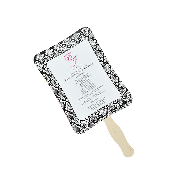 custom design paper fans with wood handle cardboard hand held fan