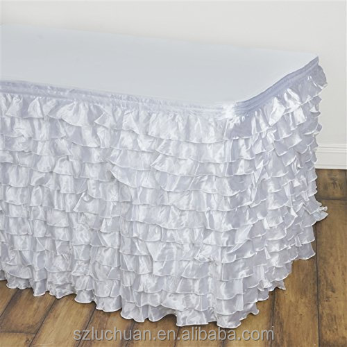 Rectangle Wedding Layered Table Skirt White Steps in Table Skirting