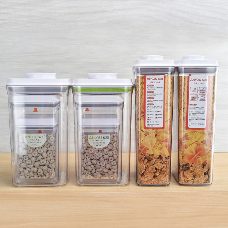 Various Styles POP Top Push Button Food Storage Containers Sets Rectangular Rice Storage Canister Sealed