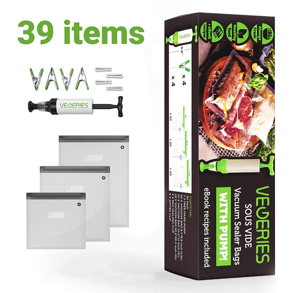 Пакеты Sous Vide 30 многоразовых вакуумных пакетов для хранения продуктов для варочных панелей Anova и Joule