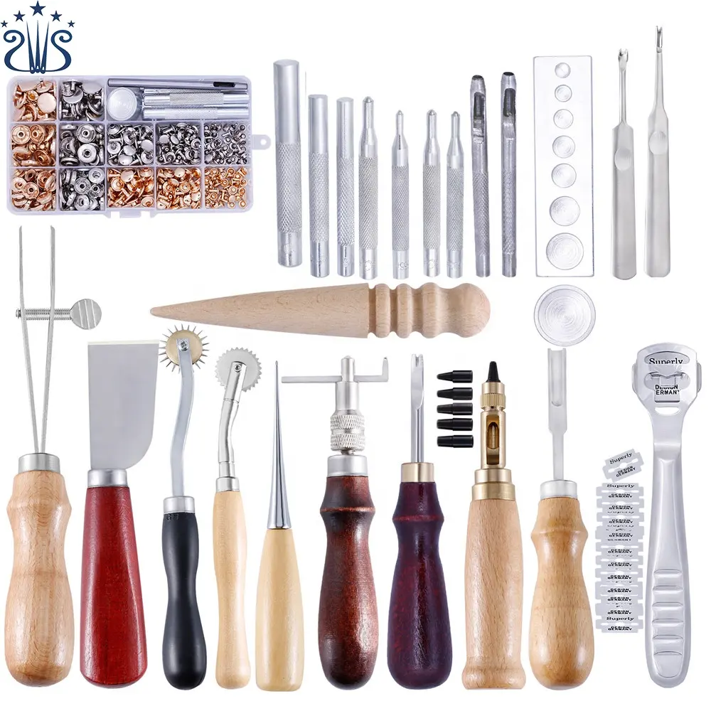 L32 25pcs Practical DIY Leather Craft Tool with Die Punch Hole Snap Buttons  Rivet Setter Base Kit