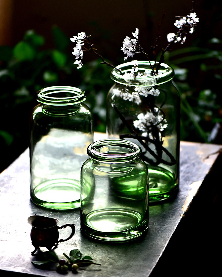 Bixuan вазы зеленый Handblown стекло цветок Jar ваза сложенный обода Декор Candleholder украшение стола центральные акцент 13x22,5