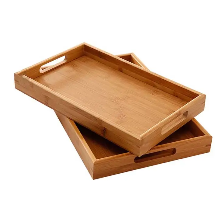 Eco friendly bamboo wooden tray woven bamboo serving trays cheap wholesale natural tray