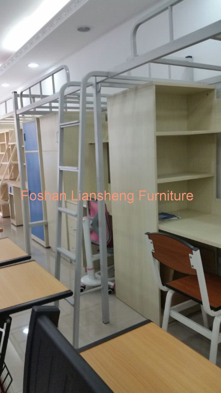 2018 cheap double bunk bed with bookshelf closet and desk for high school