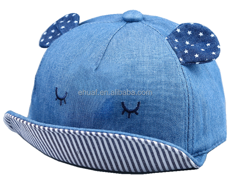 Azo free wholesale cotton plain with sewing ears soft denim children baby hat and cap