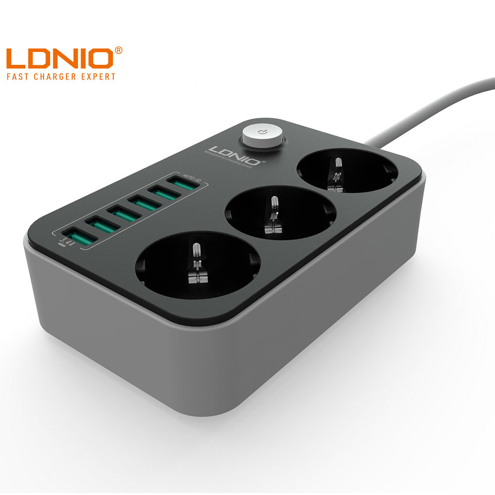 LDNIO SE3631 штепсельная вилка европейского стандарта 3 розетки + 6 портами USB для зарядки разъем питания розетка зарядное устройство стенового Рабочий стол с 1,6 м кабель-удлинитель