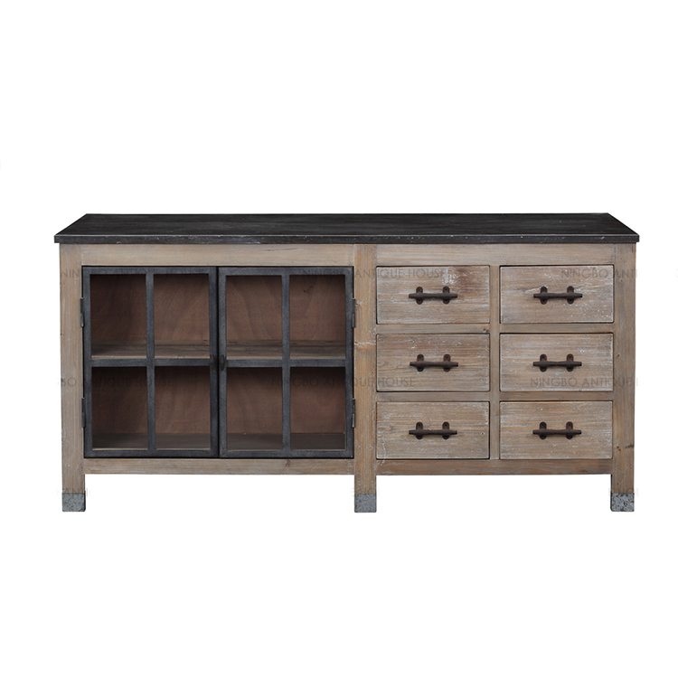 French classic Industrial Vintage home recycled wood with blue stone top danish furniture kitchen island design