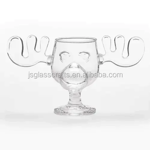 Hot sale glass moose mugs for Christmas moose glass cup