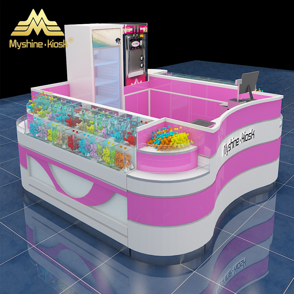 light pink cute cotton candy kiosk design for shopping center