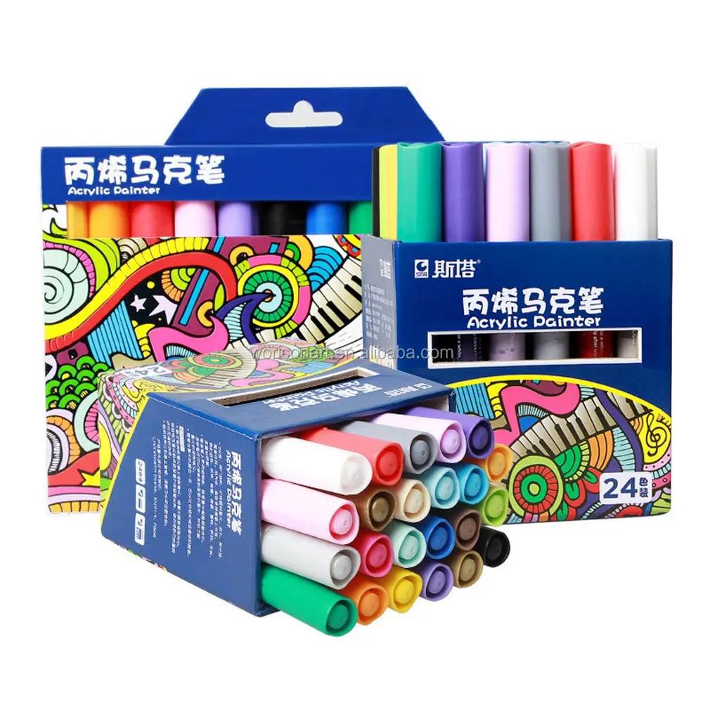 Ready to ship acrylic paint marker 12/24 colors set permanent drawing pens for art suppliers
