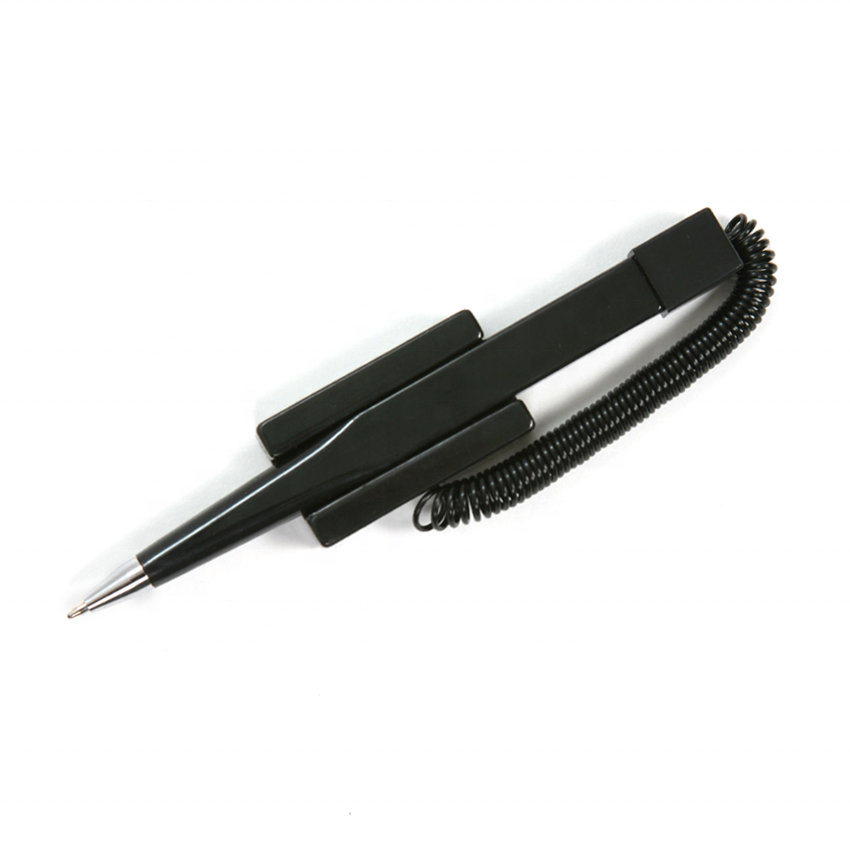 wholesale ballpoint pen security desk pen stand mount black counter pen with coil
