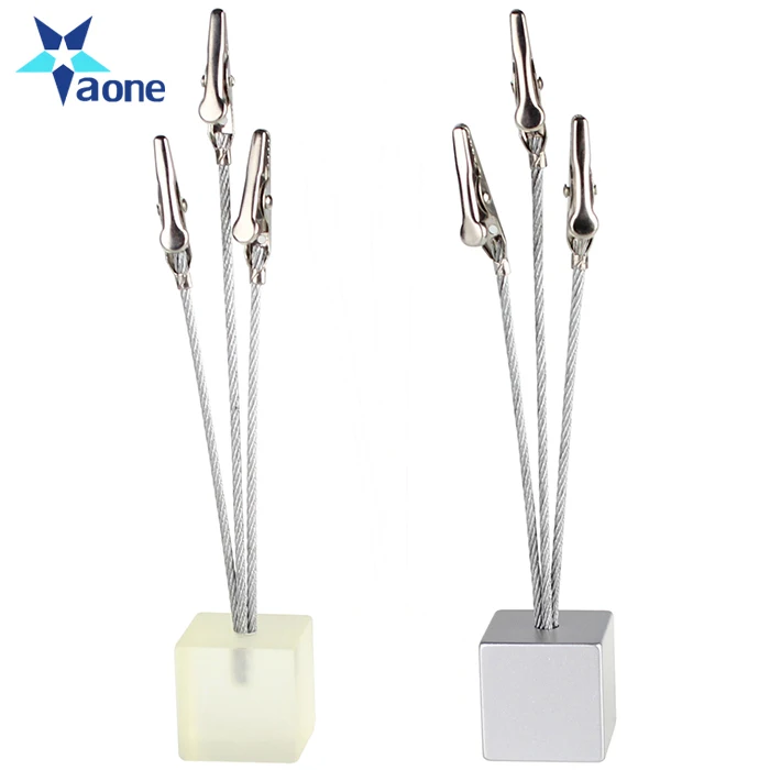 Custom small cube 3 alligator wire memo picture note card desk paper photo clips holder table stand place office dest favor