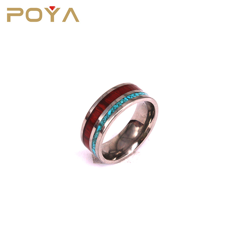 Модные ювелирные изделия POYA, вольфрамовый драгоценный камень, женское Ювелирное кольцо с КоА деревом и бирюзовым минеральным камнем, удобная посадка с инкрустацией в центре