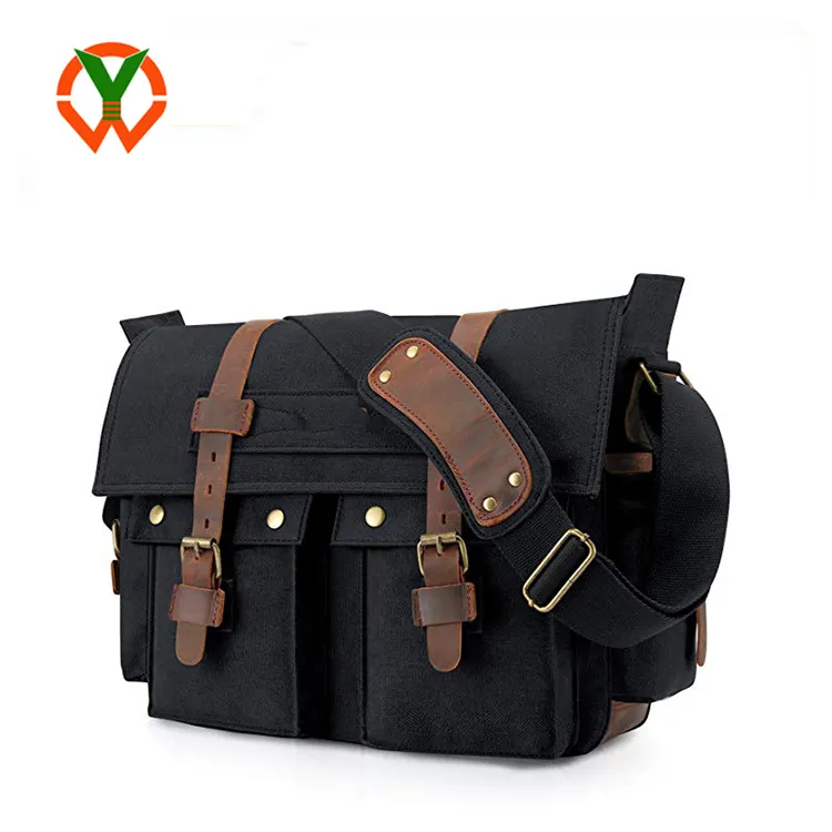 Leather Waxed Canvas Camera Bag Messenger Shoulder Bag