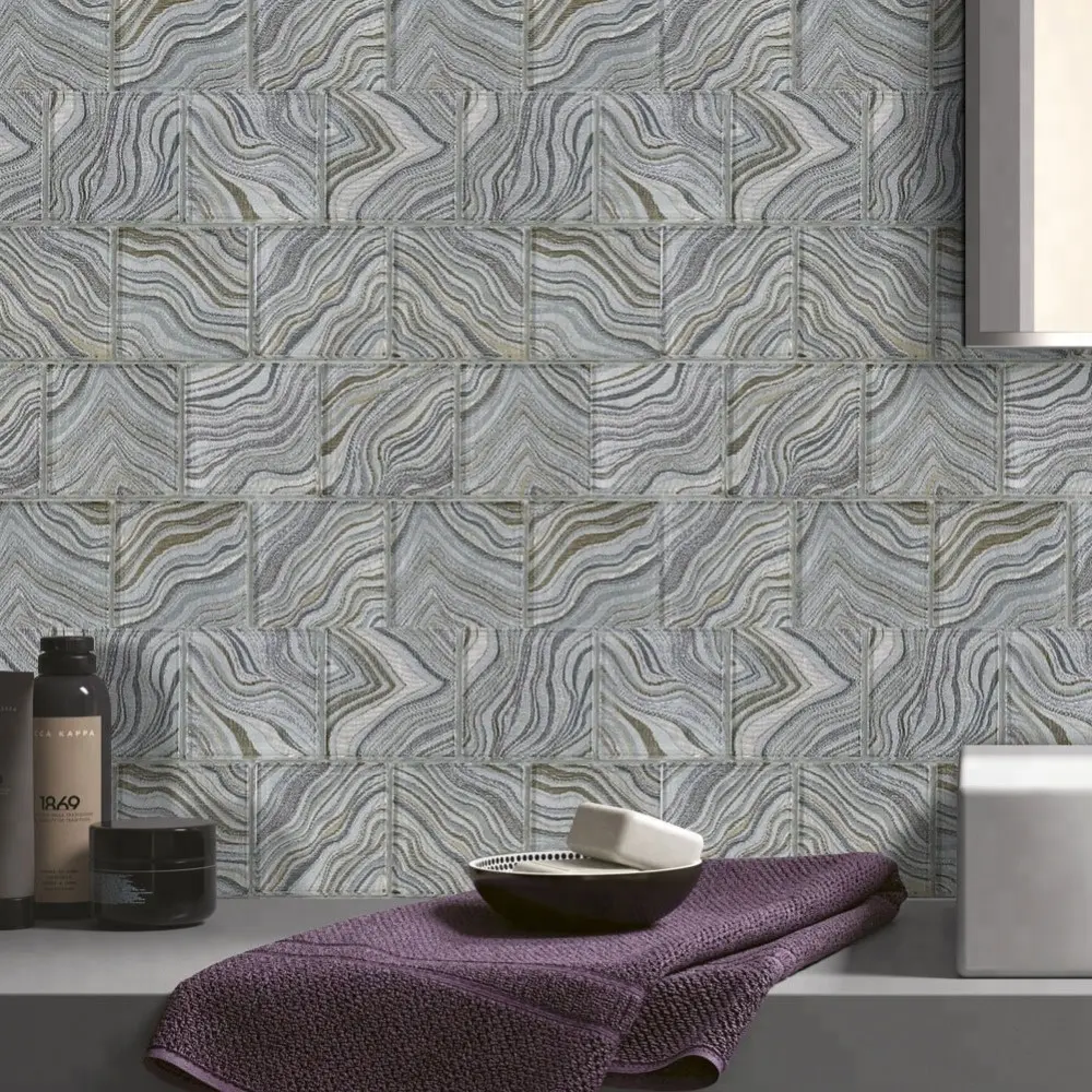 Glass Mosaic Tile New Design Laminated Gray Glass Mosaic Tiles Bathroom Wall Tile