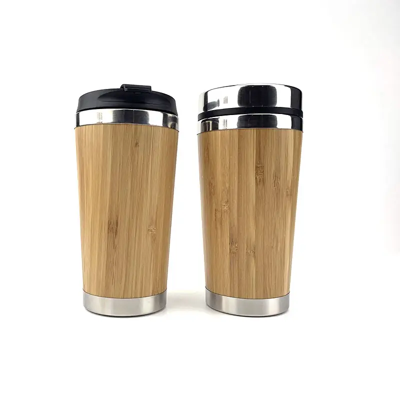 450ml/15oz Double wall bamboo Thermoses with pp lid BPA FREE Vacuum Insulated Stainless Steel tumbler water thermos coffee mug
