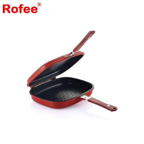 Nonstick Square Double Grill Omelette Flip Fry Pan With Bakelite Handle