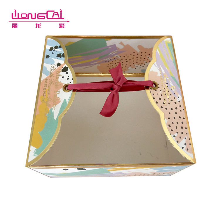 Роскошные горячий золото Stamp печати квадратных рождения cake box упаковка с лентой закрытия