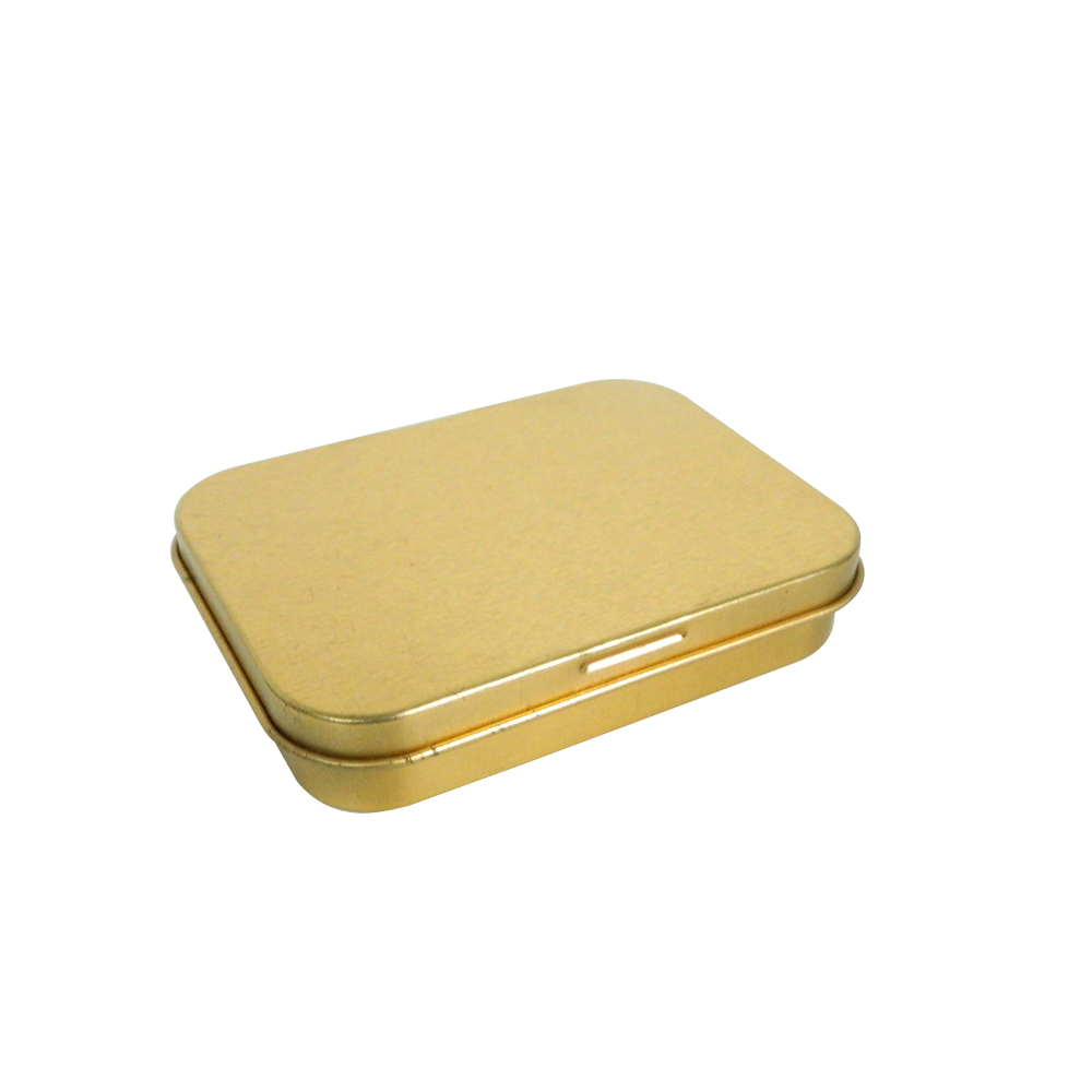 Small rectangular metal chewing gum tin box with gold varnish