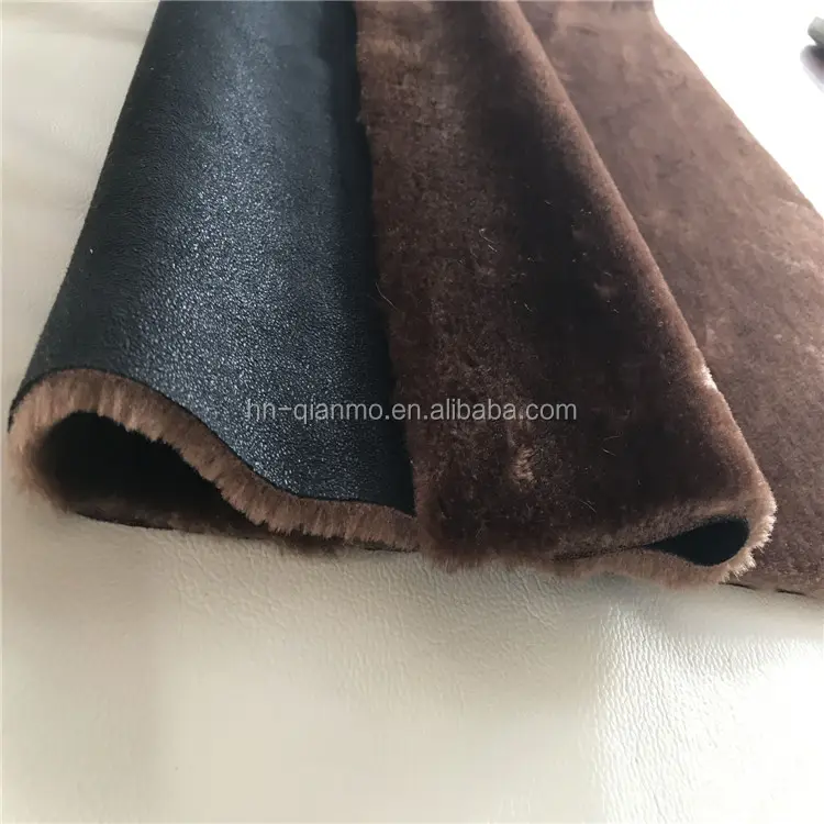 100 polyester rabbit faux fur bonded with suede winter wear fabric for ladies men garment clothing