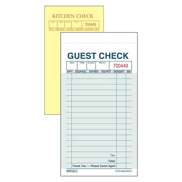 Guest Check Waiter Pad Restaurant Guest Book