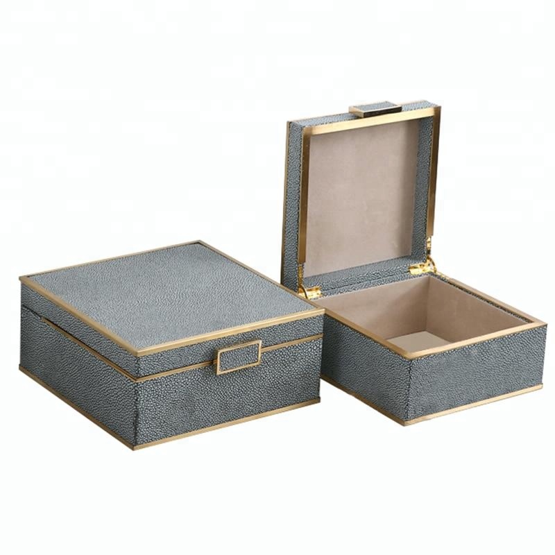 China Factory Custom PU Coated Blue Antique wood Jewelry Boxes