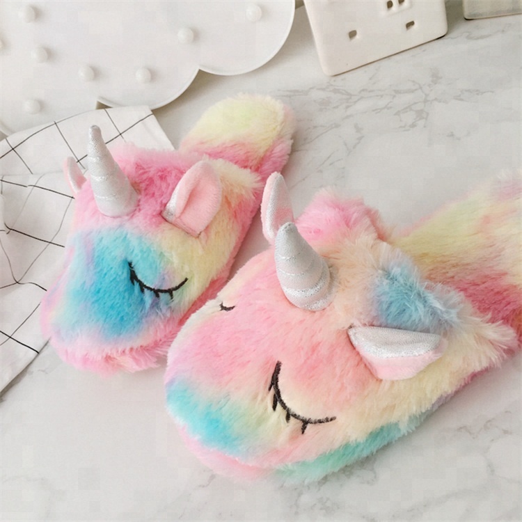 Плюшевая цветная теплая обувь; Тапочки с единорогом; pantuflas unicornio