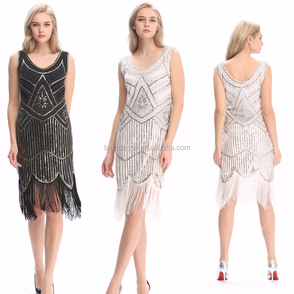 Bestdance Женские винтажные 1920s Гэтсби с блестками и бисером, отделанная бахромой по низу Хлопушки коктейльное платье