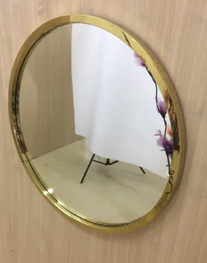 Modern Style Round Shaped Bathroom Mirror Metal Framed Brass Finished Wall Mounted Mirror