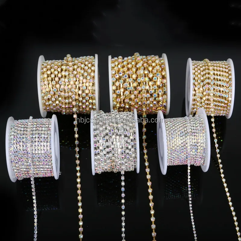 10 yards/roll AB clear crystal plating cup chain Sew-On rhinestones crystal color metal cup chain trimming Apparel Sewing Tool