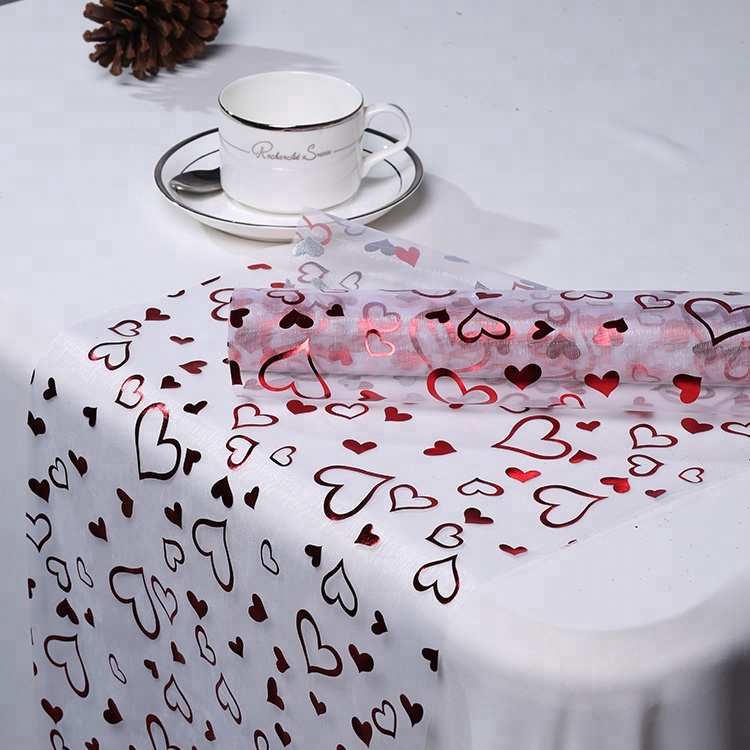 pretty organza table runner ,lovely heart design tablecloth,bronzed organza for table runners