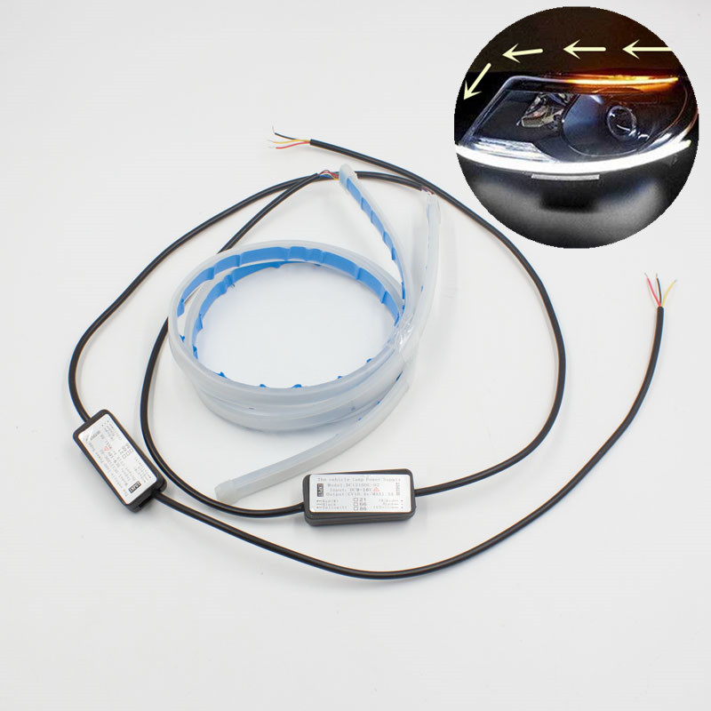Новая Светодиодная лента с usb-питанием Гибкая автомобиля пропуская 12V LED DRL полоски гирлянды светодиодные фары дневного света с указателем поворота полоски