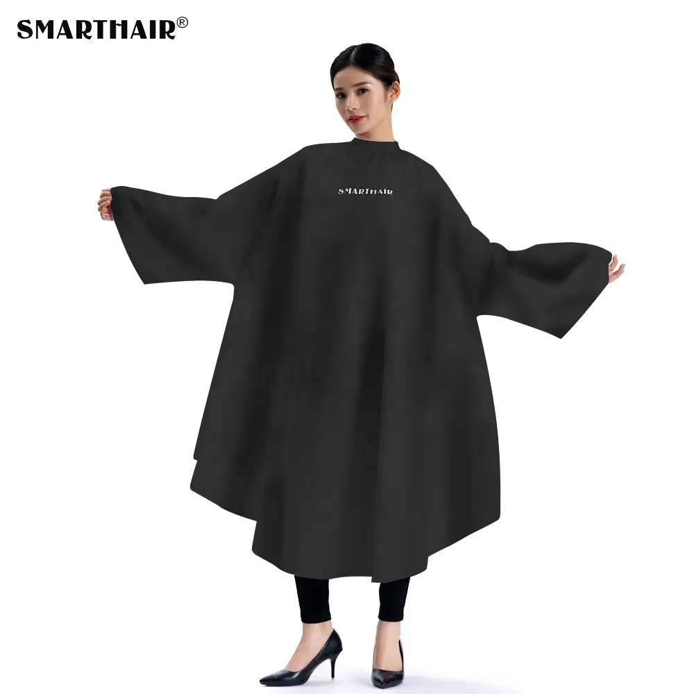 Customized Hairdresser Black High Quality Barber Cape Salon Polyester Hair Cutting Cape With Sleeves