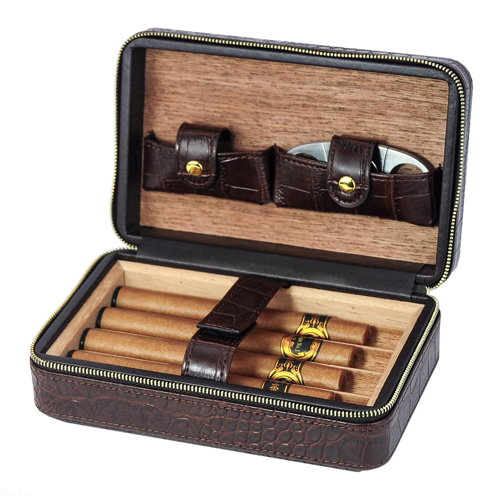 Custom High Quality Travel Leather Cigar Case for Cigars Storage